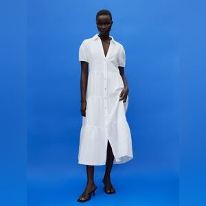 Zara Tiered Midi Dress in White